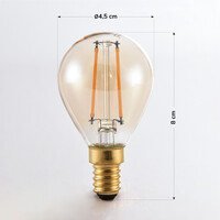 E14 dimbar LED-filamentlampa Ø45 mm med amberglas 2,5W 2200K