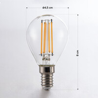 E14 dimbar LED-filamentlampa Ø45 mm med klart glas 4,5W 2700K