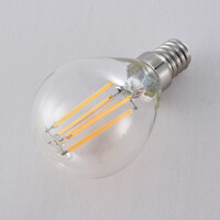 E14 3-stegs dimbar LED-filamentlampa Ø45 mm med klart glas 4,5W 2700K