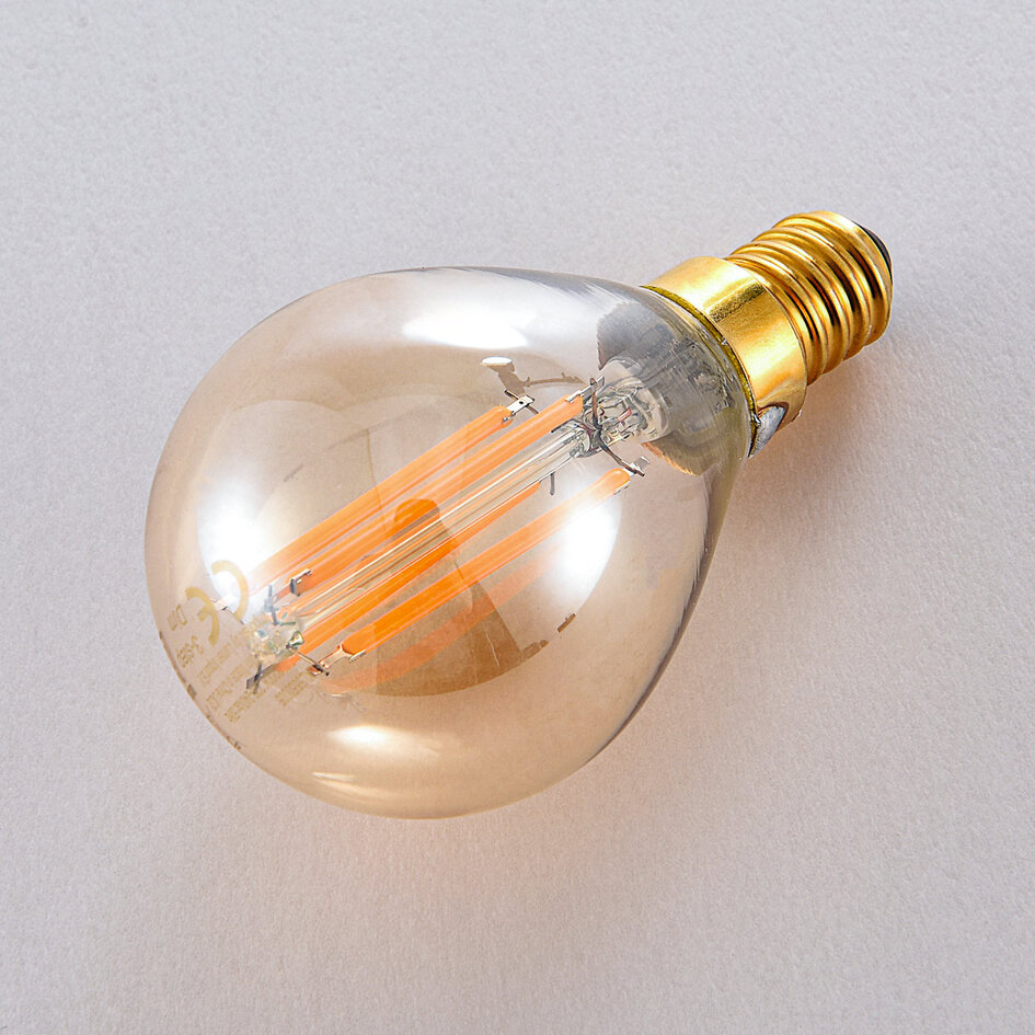 E14 3-stegs dimbar LED-filamentlampa Ø45 mm med amberglas 4,5W 2700K