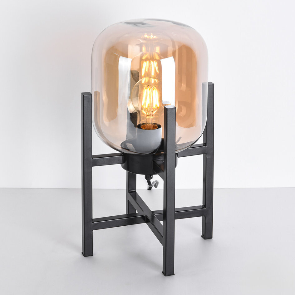 Bordslampa Duuk med amberfärgat glas