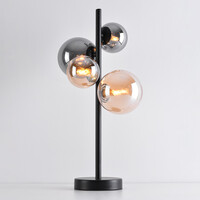 Bordslampa Tessera med fyra lampor och amber- och rökfärgat glas - svart