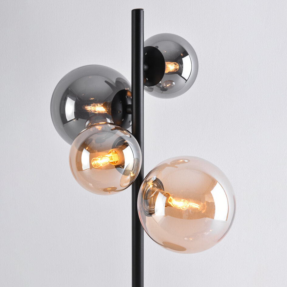 Bordslampa Tessera med fyra lampor och amber- och rökfärgat glas - svart