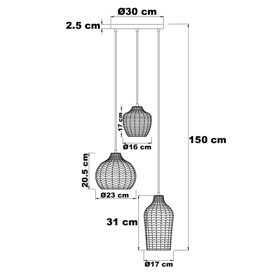 Pendellampa Vidro med tre lampor - svart med amberfärgat och rökfärgat glas