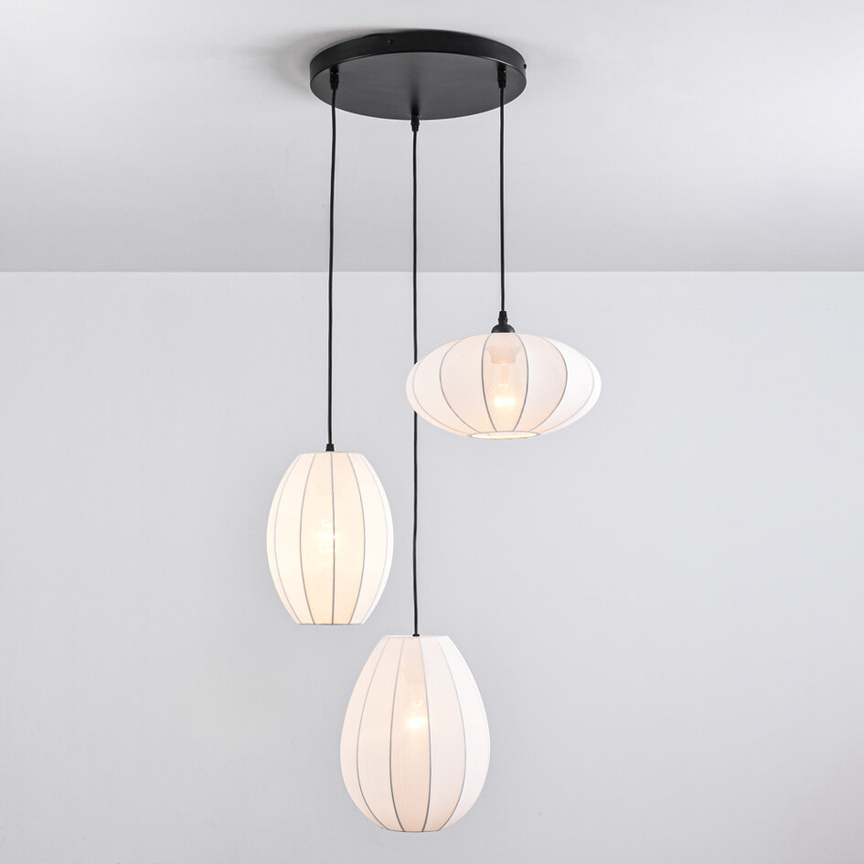 3-ljus japandi taklampa med vita tyglampioner - Fabrica