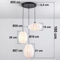 3-ljus japandi taklampa med vita tyglampioner - Fabrica