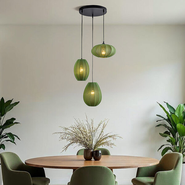3-ljus japandi taklampa med gröna tyglampor - Fabrica