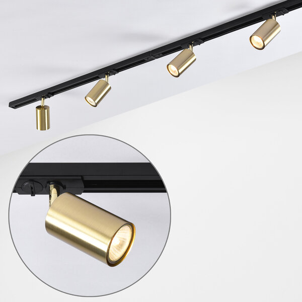 Modernt 1-fas skensystem på 1,5 meter med gyllene Mels spotlights - taklampa