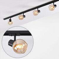 Set med 1-fas skensystem på 1,5 meter och Melle-spotlights, amberfärgat glas