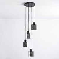 Design taklampa Pella, 4-ljus - svart med rökfärgat glas