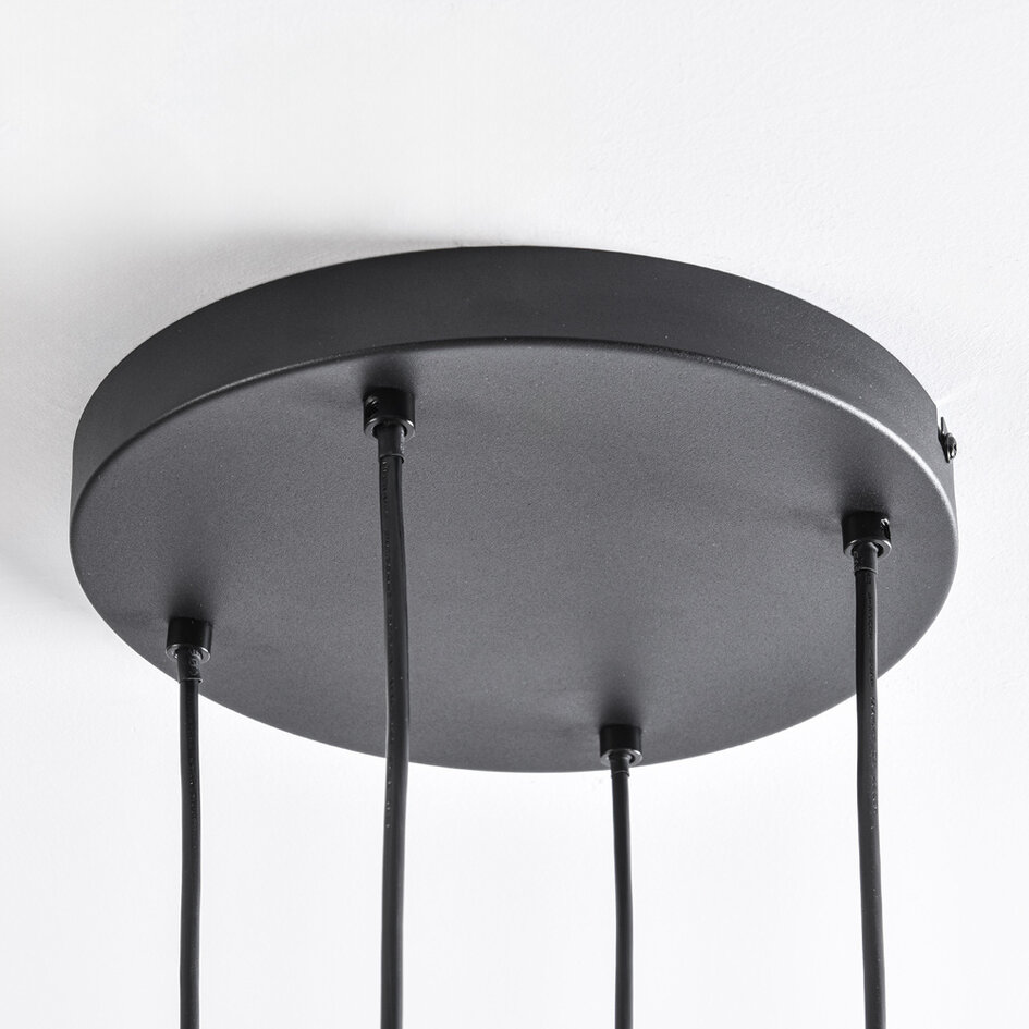 Design taklampa Pella, 4-ljus - svart med rökfärgat glas