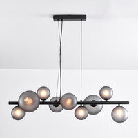 Design glashänglampa Givree, 9-ljus - svart med grått frostat glas