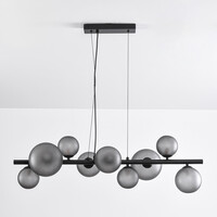 Design glashänglampa Givree, 9-ljus - svart med grått frostat glas