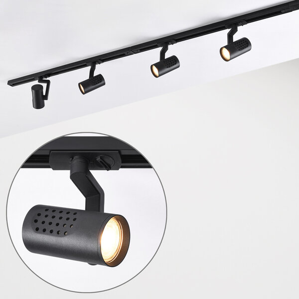 Design 1-fas skensystem på 1,5 meter med Fem spotlights - svart