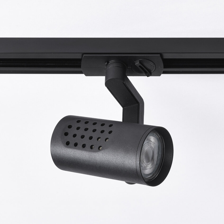Set med 1-fas skensystem på 1,5 meter och Fem-spotlights, svart
