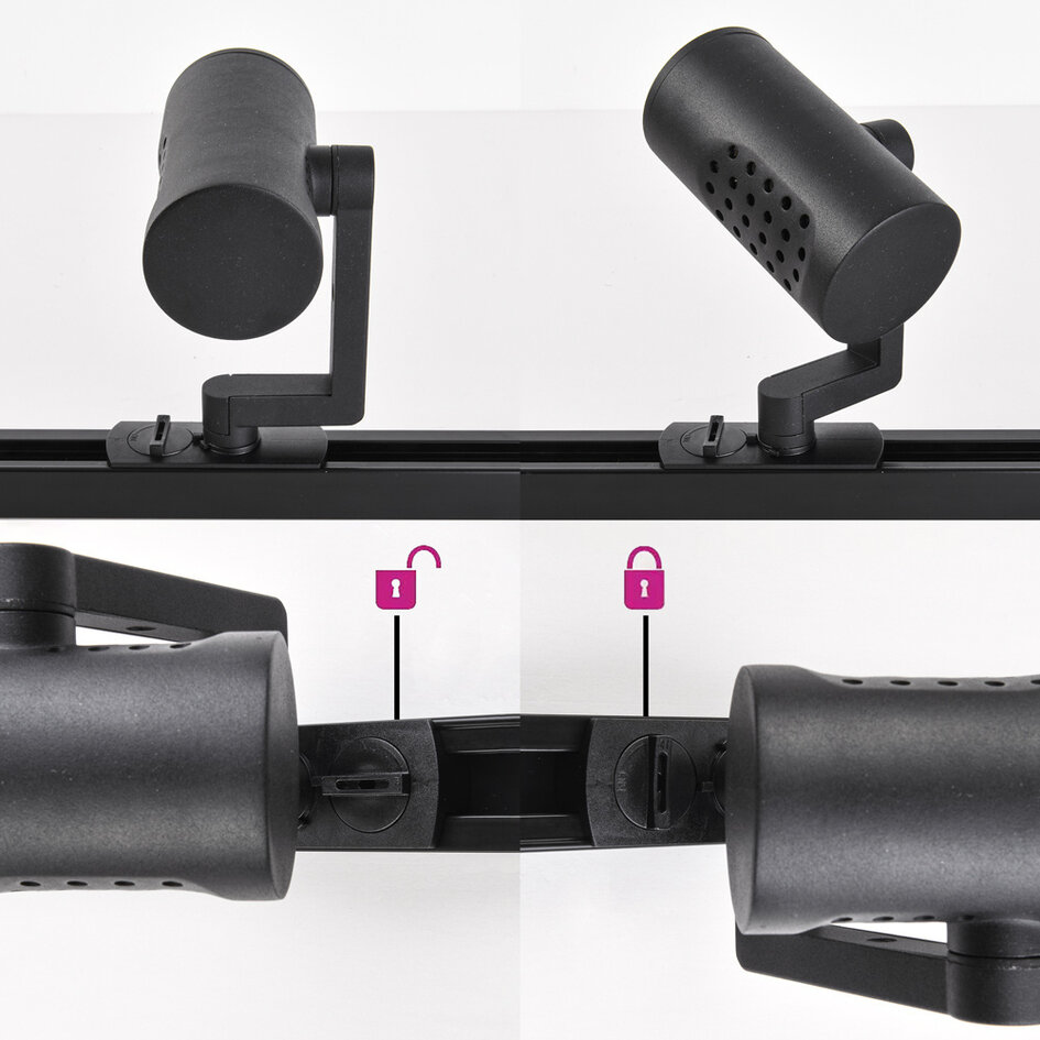 Design 1-fas skensystem på 3 meter med Fem spotlights - svart