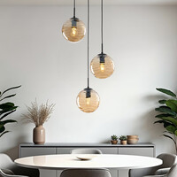 Design taklampa svart med 3D vågigt bärnstensfärgat glas, 3-ljus - Eflin