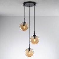 Design taklampa svart med 3D vågigt bärnstensfärgat glas, 3-ljus - Eflin