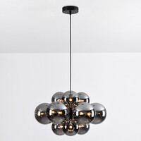 Design hänglampa svart med rökfärgat glas, 12-ljus - Decadi