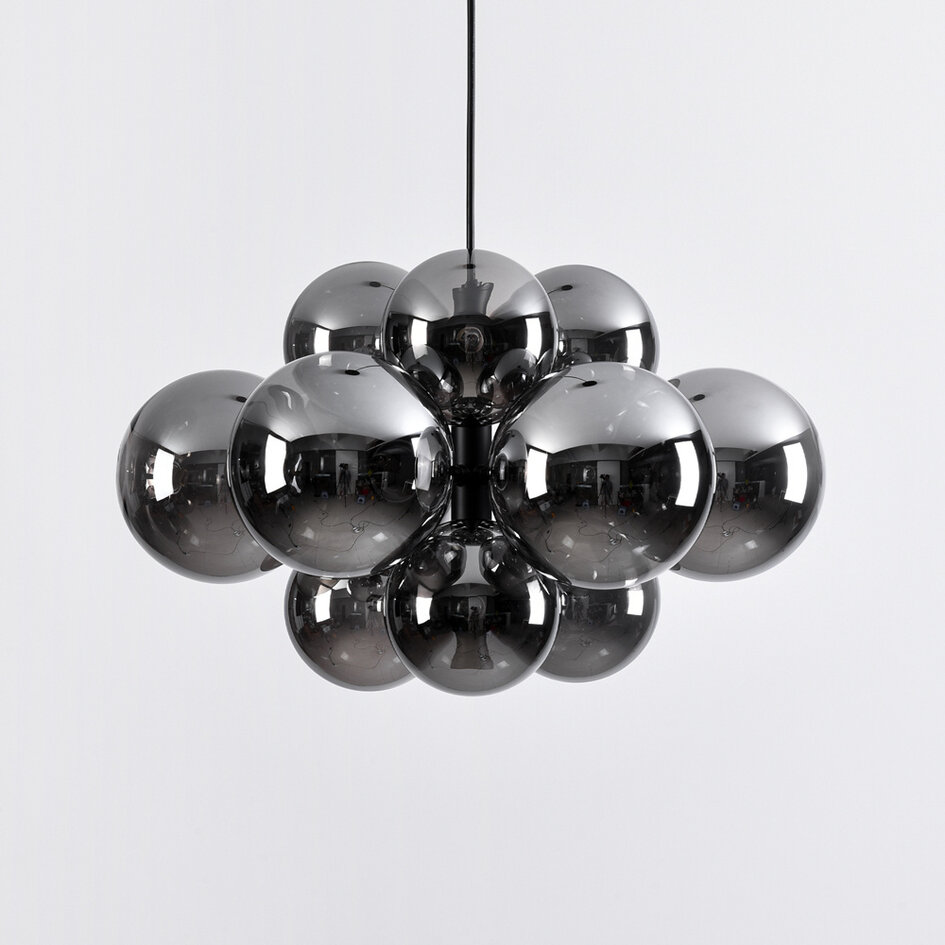 Design hänglampa svart med rökfärgat glas, 12-ljus - Decadi