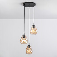 Design svart taklampa med bärnstensfärgat glas, 3-ljus - Lainas