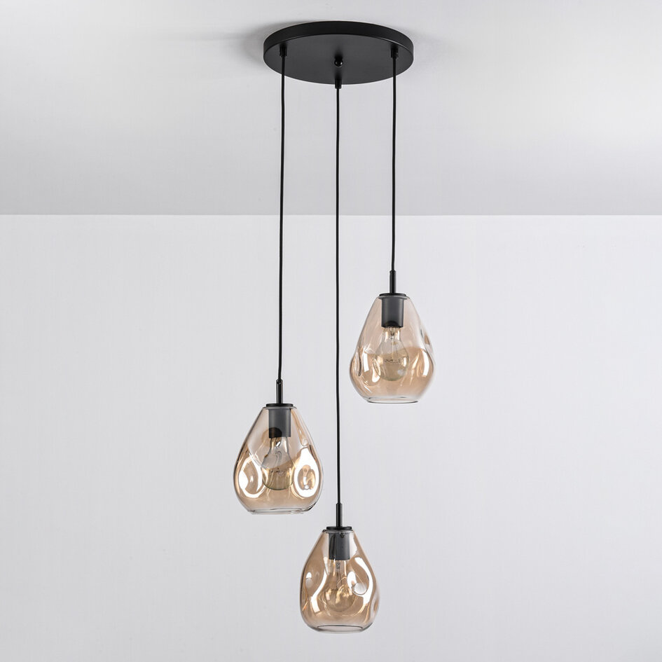 Design svart taklampa med bärnstensfärgat glas, 3-ljus - Lainas
