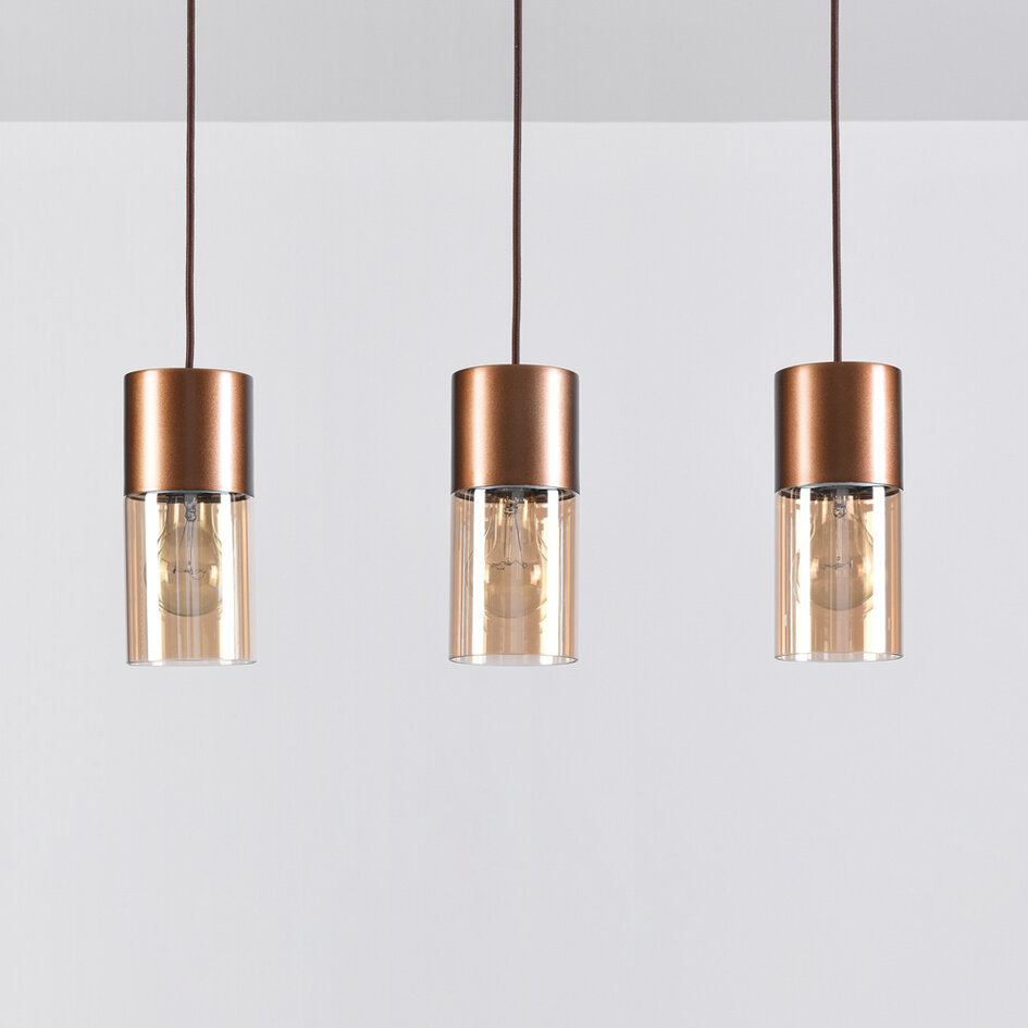 3-ljus taklampa kaffebrun med bärnstensfärgat glas - Lungo