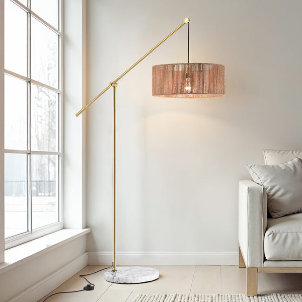 Golvlampa Bask ställbar med naturskärm - mässing