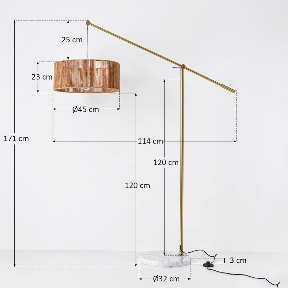 Golvlampa Bask ställbar med naturskärm - mässing