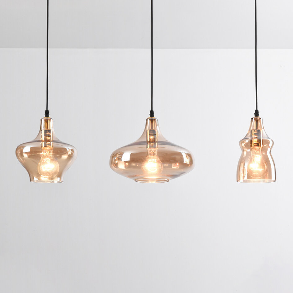 3-ljus industriell taklampa med bärnstensfärgat glas - Maracas