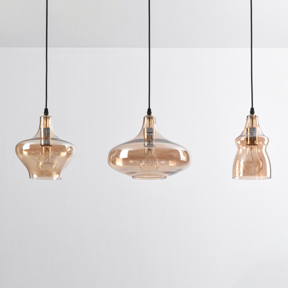 3-ljus industriell taklampa med bärnstensfärgat glas - Maracas