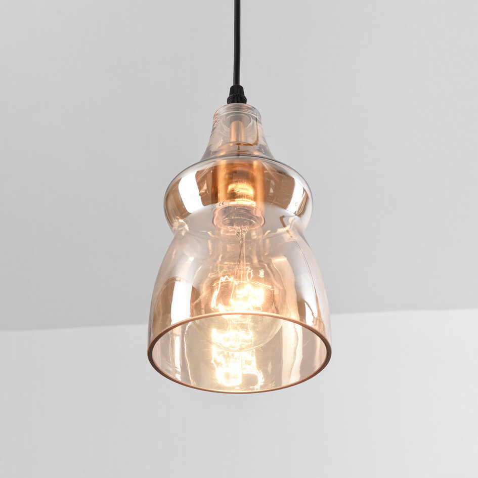 3-ljus industriell taklampa med bärnstensfärgat glas - Maracas