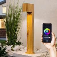 Smart stående utomhuslampa Simone - 50 cm träutseende med 4,9W wifi-LED-lampa och Tuya Smart-app