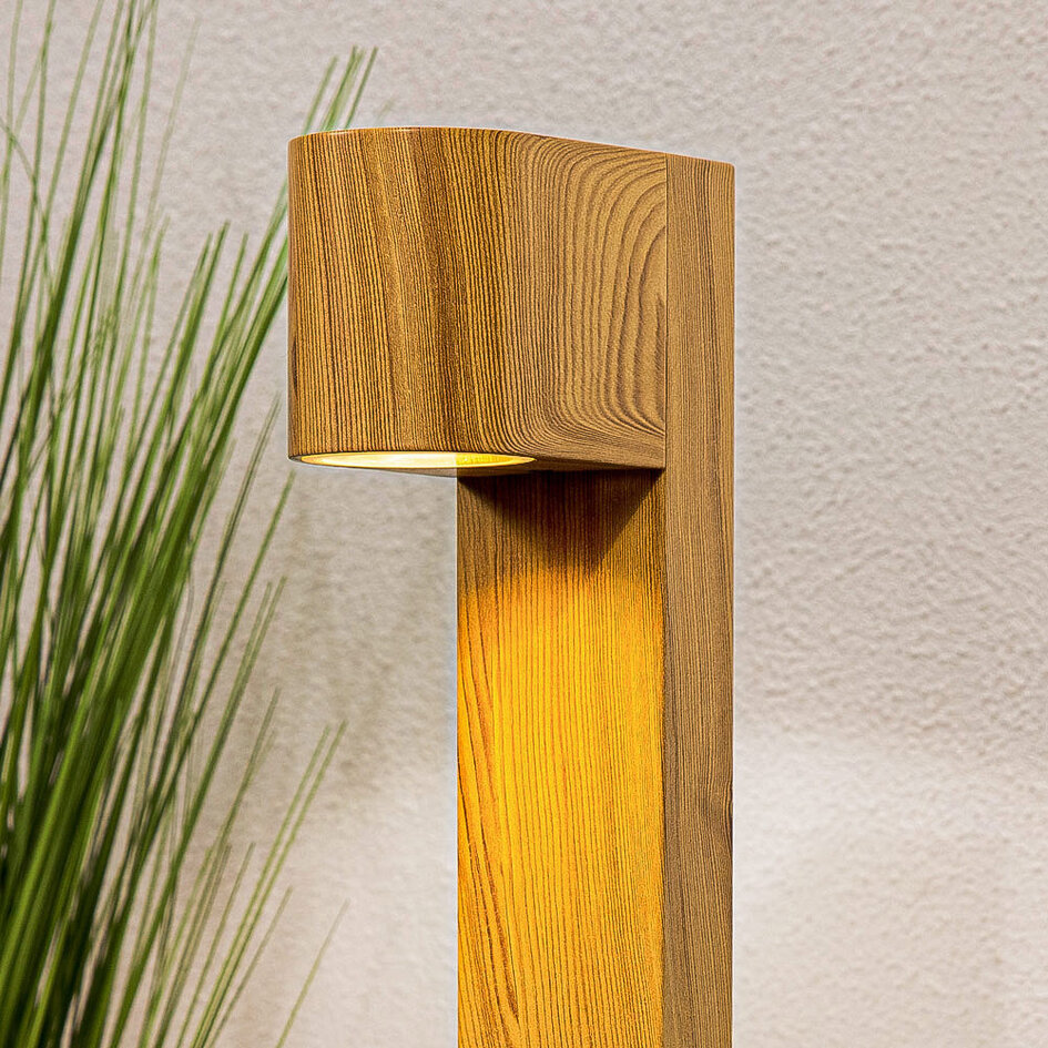 Smart stående utomhuslampa Simone - 50 cm träutseende med 4,9W wifi-LED-lampa och Tuya Smart-app