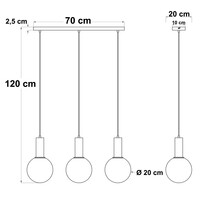 Pendellampa Anglia med tre lampor - svart och amberfärgat glas