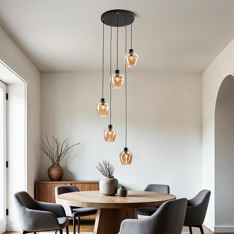 5-ljus taklampa med bärnstensfärgat glas - Glendale