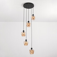 Pendellampa Glendale med fem lampor - amberfärgat glas