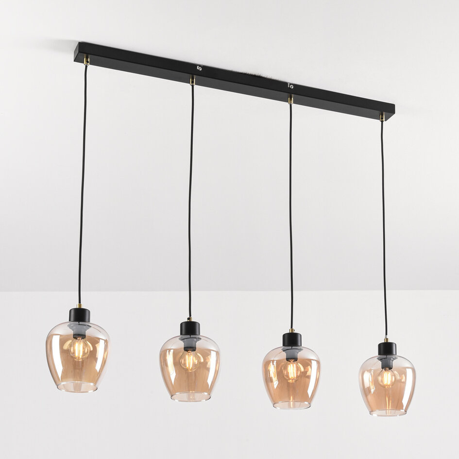 Pendellampa Sanford med fyra lampor - amberfärgat glas