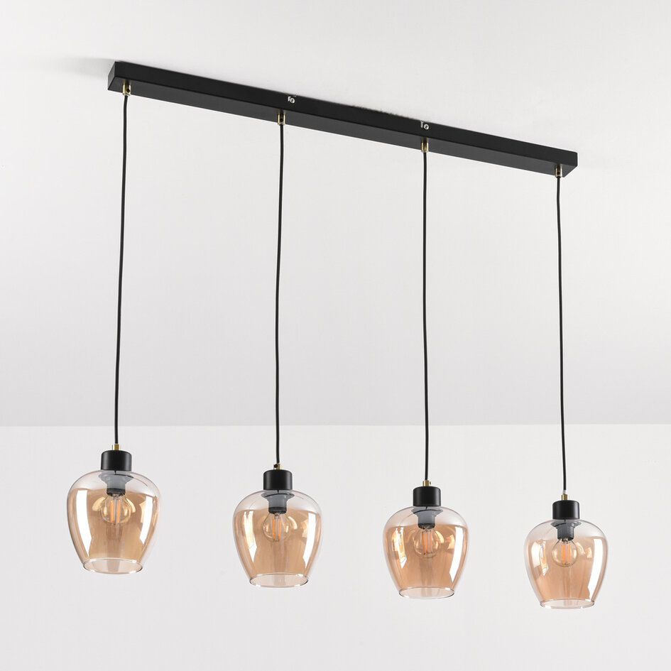 Pendellampa Sanford med fyra lampor - amberfärgat glas