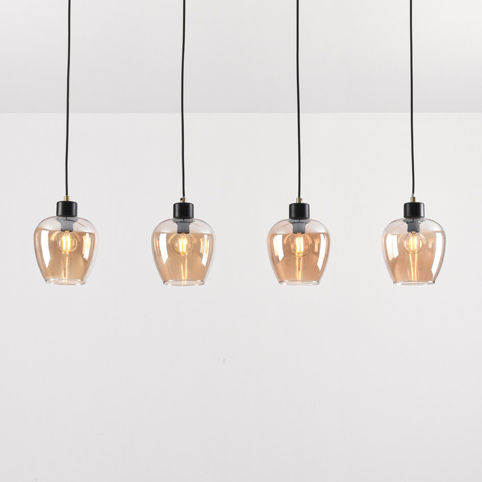 Pendellampa Sanford med fyra lampor - amberfärgat glas