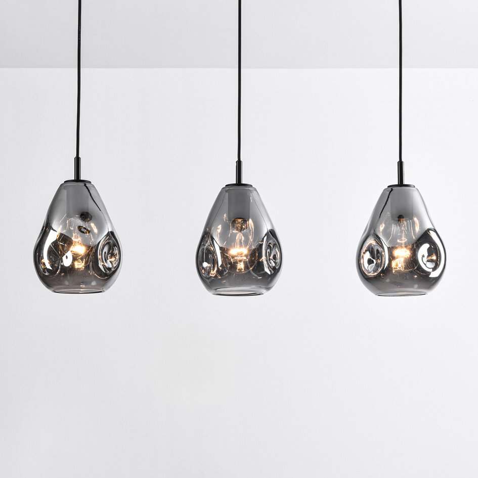 3-ljus design taklampa svart med rökfärgat glas - Faliste
