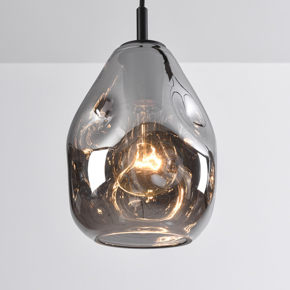 3-ljus design taklampa svart med rökfärgat glas - Faliste
