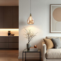 Pendellampa Verona med en lampa - droppformat amberfärgat glas med kupning
