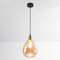 Pendellampa Verona med en lampa - droppformat amberfärgat glas med kupning