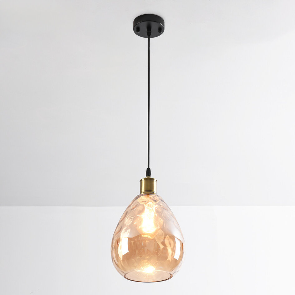 Pendellampa Verona med en lampa - droppformat amberfärgat glas med kupning