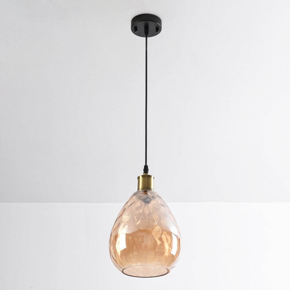 Pendellampa Verona med en lampa - droppformat amberfärgat glas med kupning