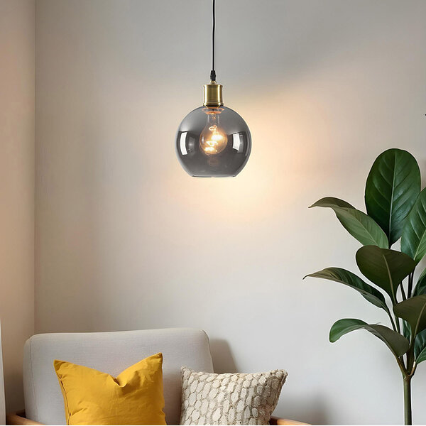 Pendellampa Verona med en lampa - rökfärgat glas, rund