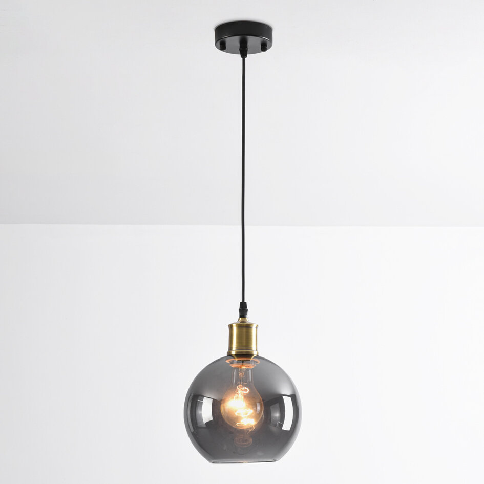Pendellampa Verona med en lampa - rökfärgat glas, rund