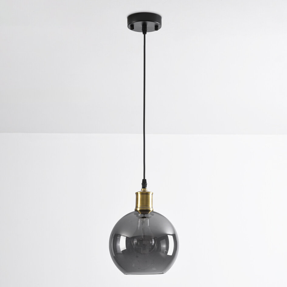 Pendellampa Verona med en lampa - rökfärgat glas, rund