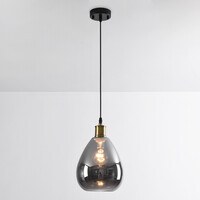 Pendellampa Verona med en lampa - droppformat rökfärgat glas med spegeleffekt